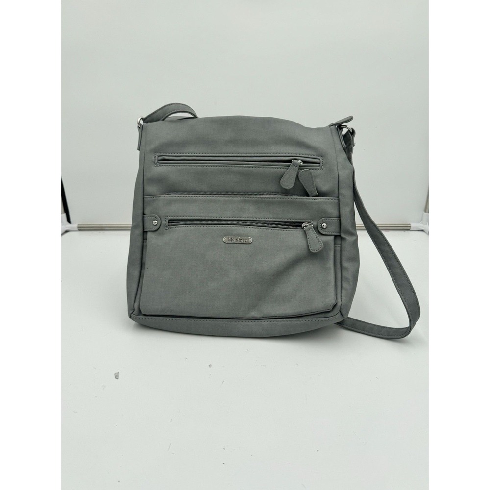 Multi-Sac Gray Faux Leather Crossbody Purse 4 differnt storage compartments EUC
